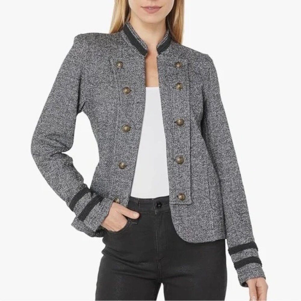 NWT Tommy Hilfiger Heather Gray Cardigan Blazer Military Band Jacket Buttons